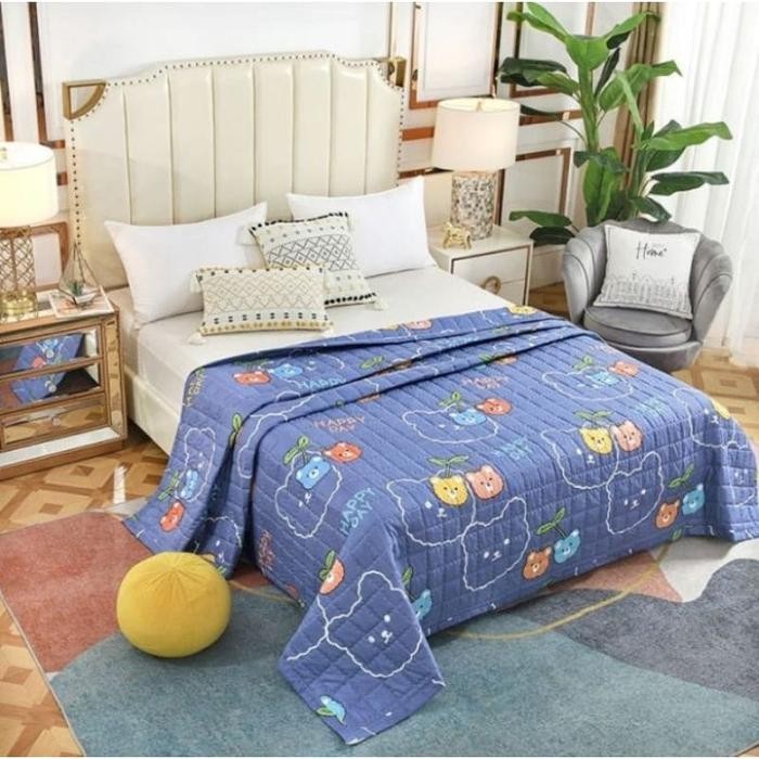 SRH Indonesia selimut bordir katun motif happy day ukuran 180x200cm