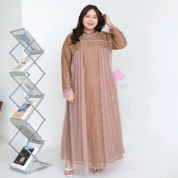 Jumbo Gamis Allora brukat mutiara tile ld 130 dan 140 cm Pesta Brokat