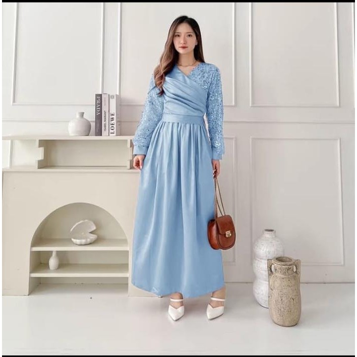 JTTOP" DRESS KONDANGAN KRISTEN LENGAN PANJANG GAUN ELEGANT VALENTINA POLOS FORMAL WANITA PESTA SATIN