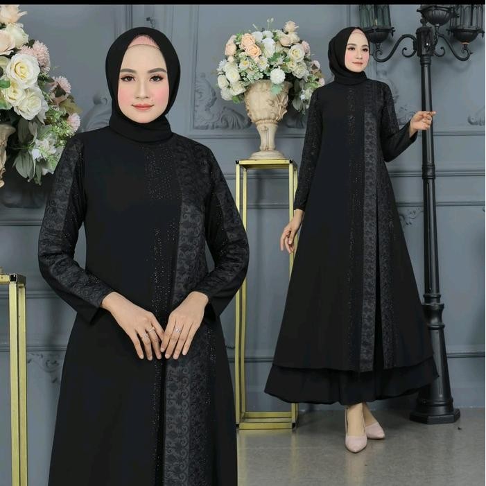 Gamis Abaya Turki Terbaru Belah Samping Hitam Jersey Premium Import Mewah Best Quality
