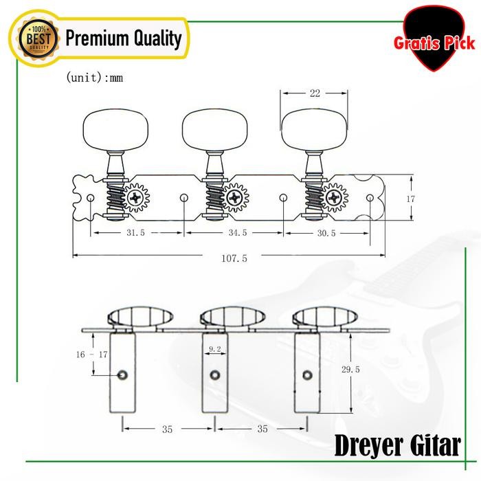 Buruan,. Dryer Gitar Classic Nylon Knop Gitar Klasik Nilon Premium Quality