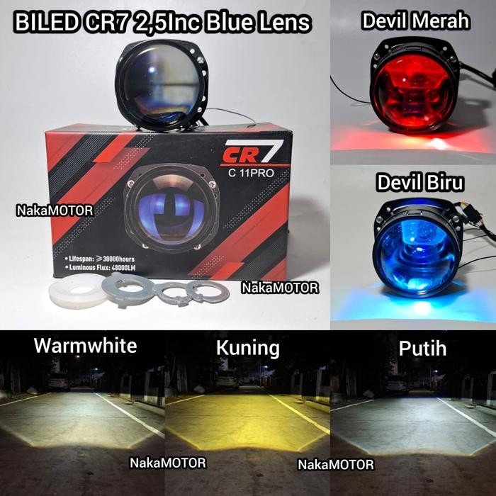 CR7 Lampu Biled C11 2,5inc Biled Blue Lens 3 Warna High Low Dengan Kipas Pendingin