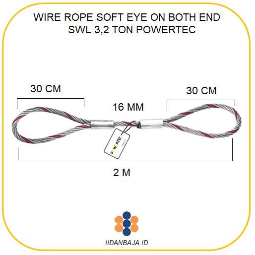 Baru.. Wire Rope Sling Soft Eye On Both End 16 Mm X 2 M. Swl 3,2 T Powertec