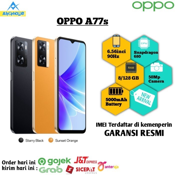 [Allthebest] OPPO A77s 8/128 GB NEW SEGEL GARANSI RESMI OPPO TERBARU RAM 8/128