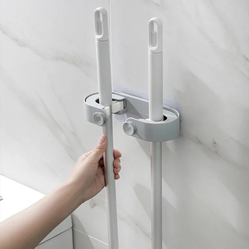 1Pc Multifunction Wall Mounted Plastic Mop Holder Adhesive Brush Broom Hanger Storage Rack Bathroom 