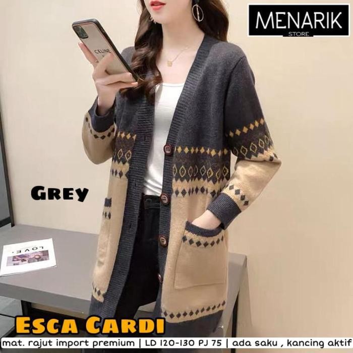 new escaaa cardi jaket cardigan jumbo wanita rajut import halus motif cantik