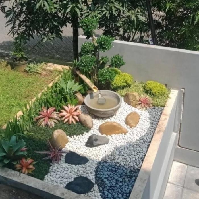 Taman kering batu alam dan bunga