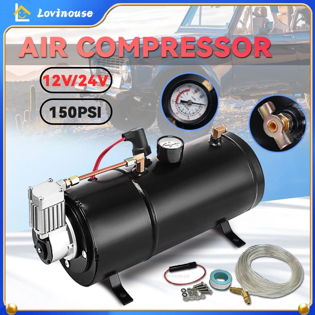 Tabung Kompresor Angin Otomatis 12V 24V 150Psi Air Compressor Portable 3L Suspension Inflator Pump
