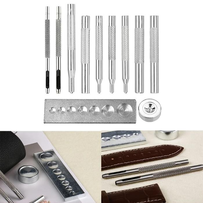 

GotSeef COD 11Pcs/Set Alat Pasang Kancing Snap besi Alat Ukir / Stempel Kulit Untuk Kerajinan Tangan