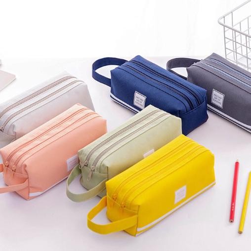 

BISA COD S5943 Tempat Alat Tulis Stationery Dual Zipper Kanvas Pensil