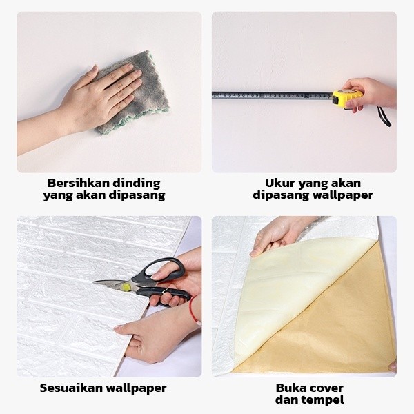 ISI 10 PCS- WALLPAPER DINDING BATU BATA PUTIH 77X70 ANTI AIR