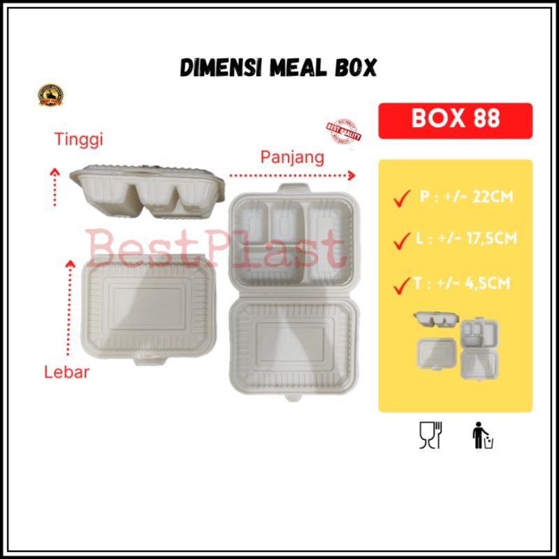 Retrorent Meal Box Sekat 4 Box88 Merak/Mika Nasi Sekat 4 Isi 20Pcs Warna Cream