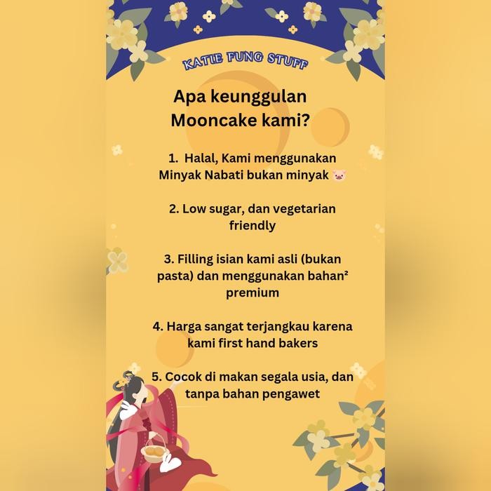 

JTTOP" READY MOONCAKE HALAL SPECIAL PER PCS MOON CAKE VEGETARIAN TELOR POLOS