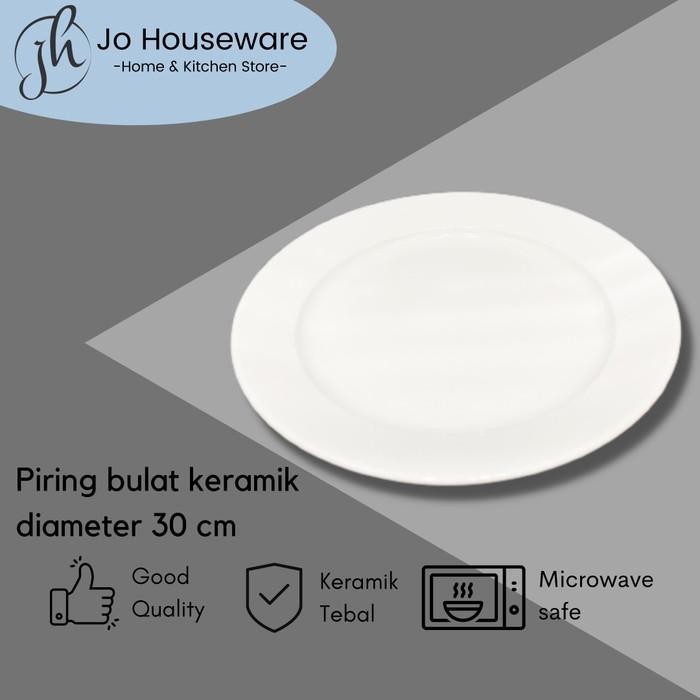 Piring makan bulat keramik diameter 30 cm unik besar hotelware putih ROUND PLATE 12"