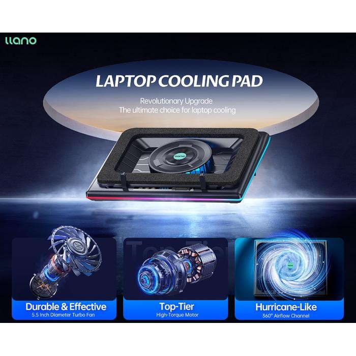 llano V12 RGB Laptop Cooling Pad with Powerful Turbofan