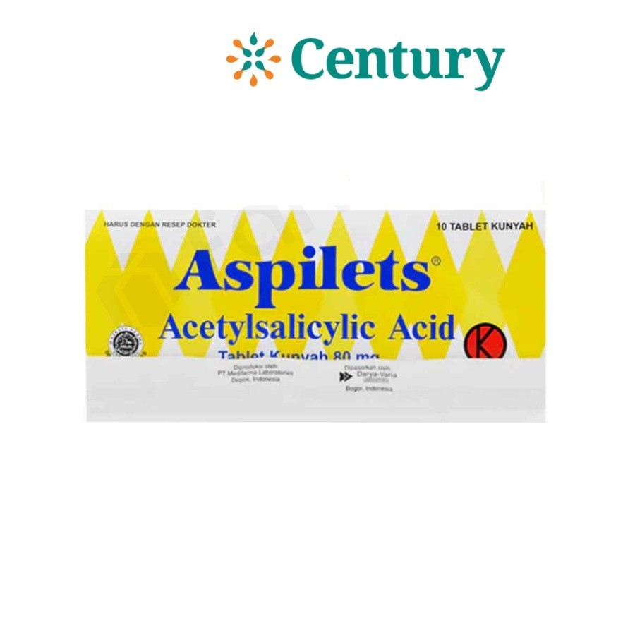 ASPILETS CHEWABLE 80MG 1 STRIP 10 TAB / ACETYLSALICYLIC ACID / NYERI / PENGENCER DARAH / SAKIT KEPAL