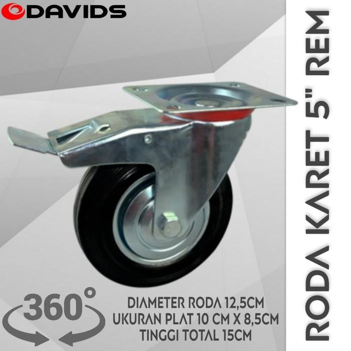 PREMIUM Roda Troli Etalase Caster Karet Gerobak 5 Inch Rem