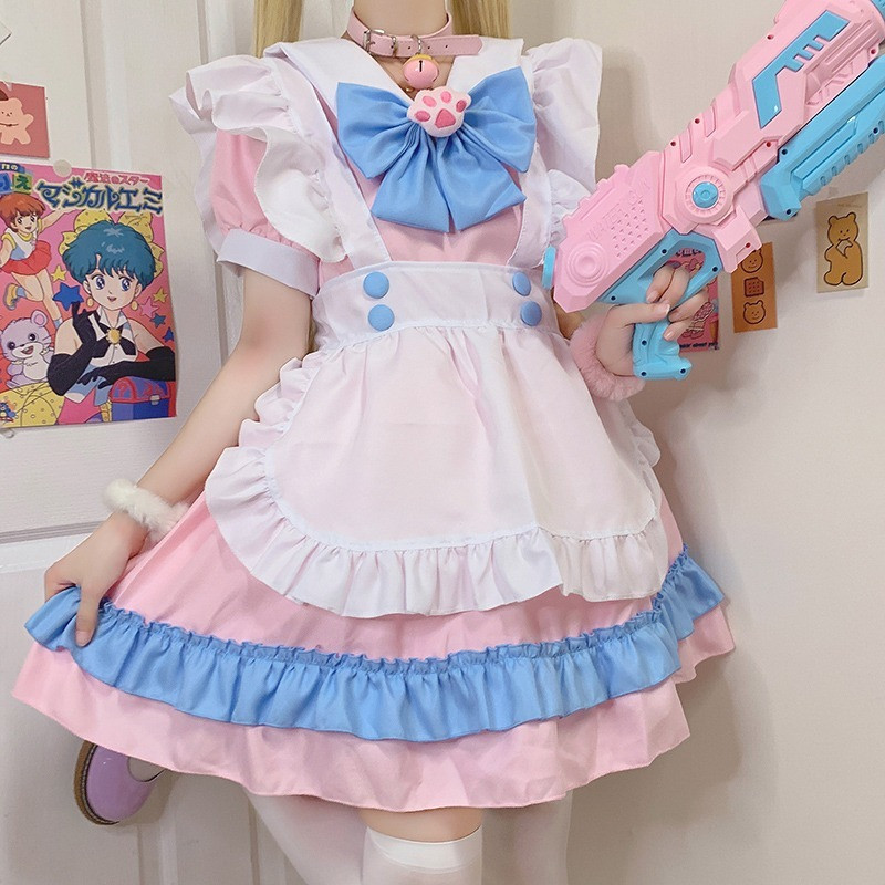Plus Size Kawaii Dress Cosplay Costumes School Girl Maid Outfits Victorian Dress Anime Pink Japanese
