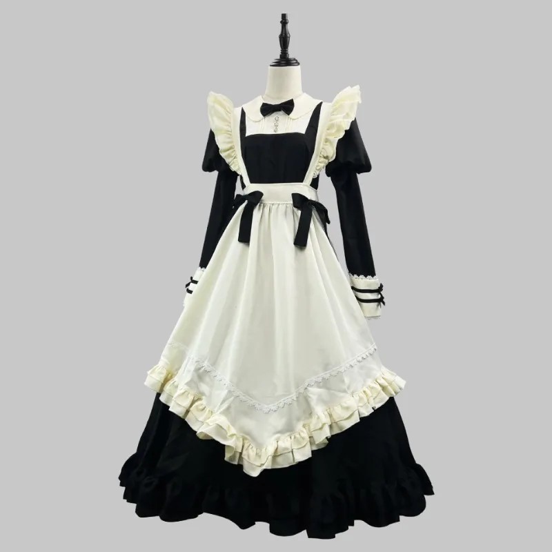 New Plus Size S-5Xl Lolita Black Long-Sleeved Maid Dress Cosplay Costume Girl Woman Anime Maid Suit