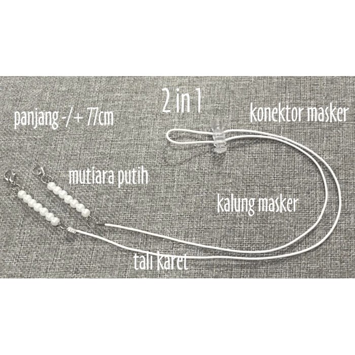 Tali karet kalung konektor mutiara hitam strap masker pengait hijab