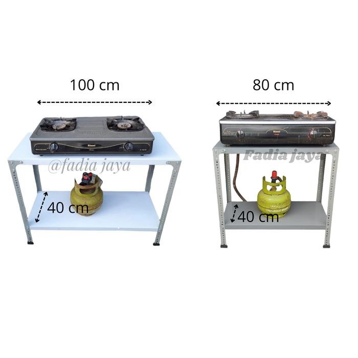 Rak Besi Meja Kompor 2 Tungku Nimalis Serbaguna Ambalan Putih