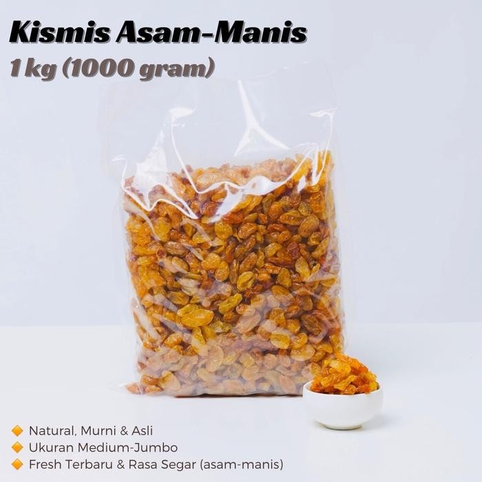 

Kismis Asam Manis 1Kg Manis Mutiara Zabib Asem Amis Golden Raisins Buah Anggur Kering Dried Fruit