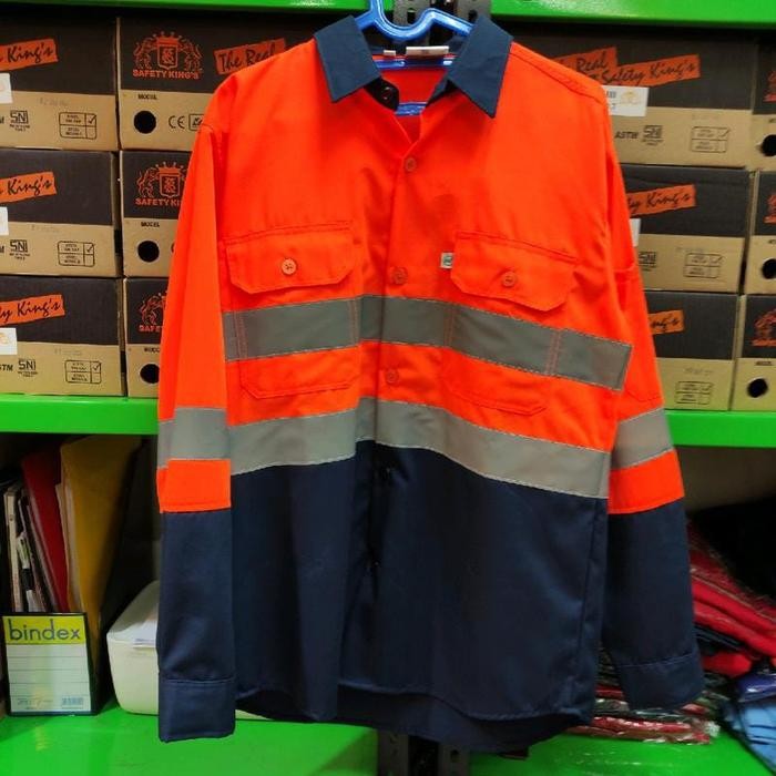 PROMO BAJU ATASAN SAFETY KOMBINASI MERAH DAN BIRU NAVY/ WEARPACK ATASAN SAFETY KOMBINASI MERAH DAN