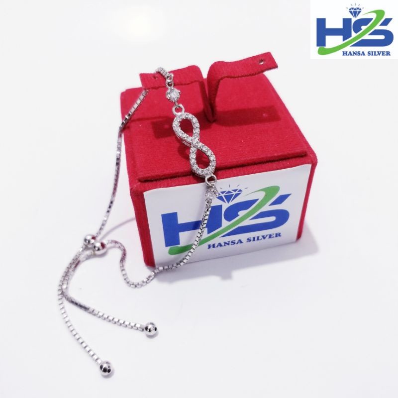 Gelang Perak Asli Silver 925 Lapis Emas Putih Model Italy Serut Infinity