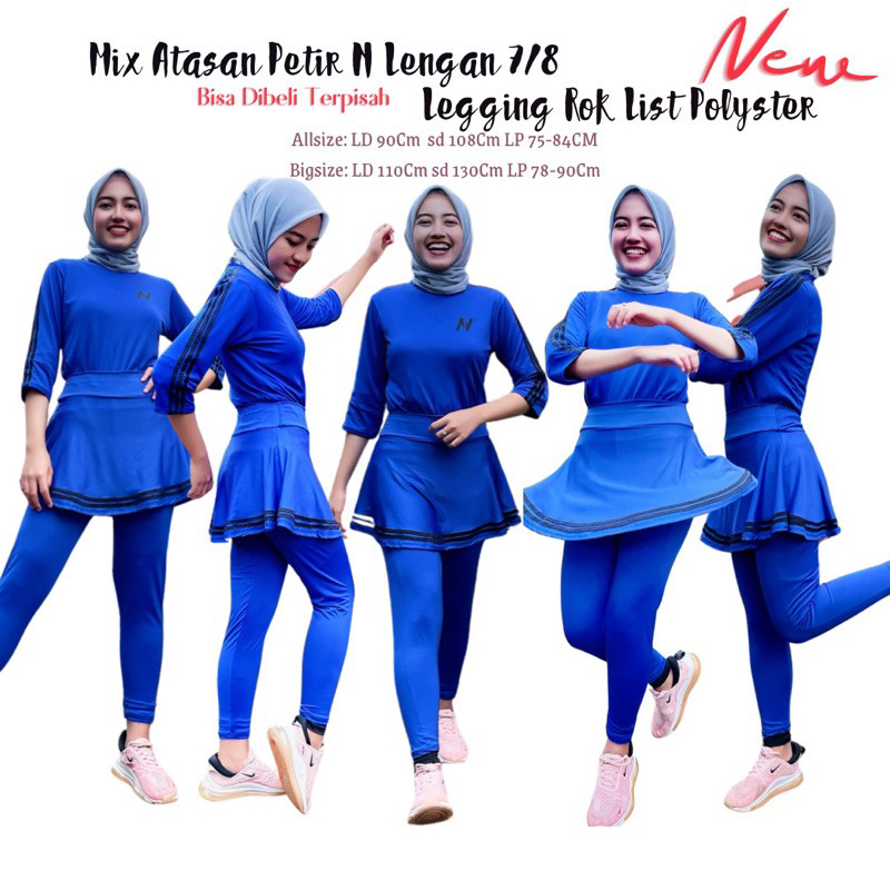 PROMO TERBARU Mix Atasan Baju Senam N Petir dan Legging Rok Senam Model List Bahan Polyster Spandek