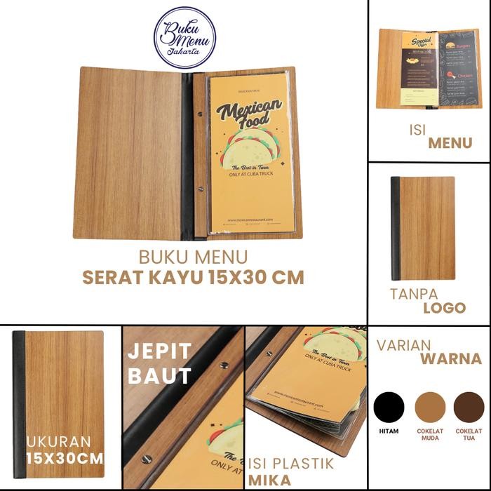 

Buku Menu Jakarta - Buku Menu Kayu Vinyl Jepit Baut Isi Plastik Mika 15X30 Hitam, Coklat Muda,