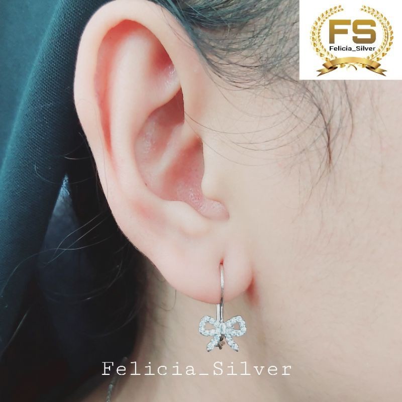 Anting Perak Asli Silver 925 Lapis Emas Putih Anting Pita - Perhiasan Perak Wanita