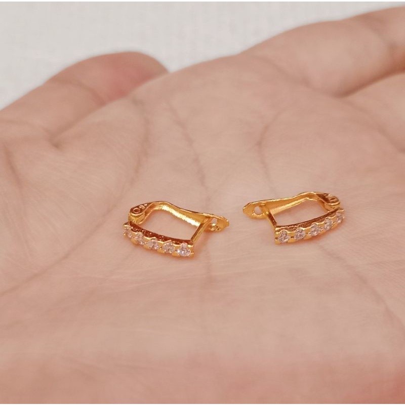 Anting jepit dewasa cor mata perak asli 925 lapis emas