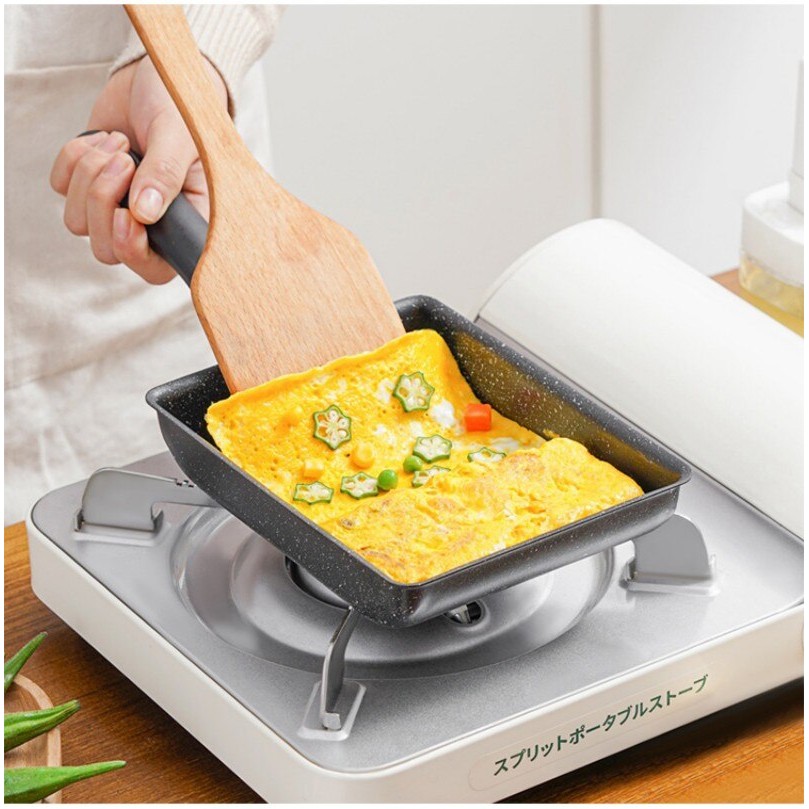 Maifan Wajan Penggorengan Batu Panci Anti Lengket Panci Peralatan Masak Besi Cor Persegi Panci Sarap