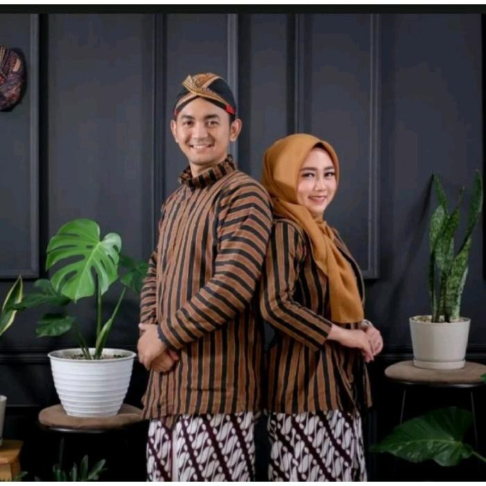 ASLI Baju Lurik Preweding AJawa Couple Baju Surjan Lurik Pria dan Kebaya Lurik Wanita Batik READY