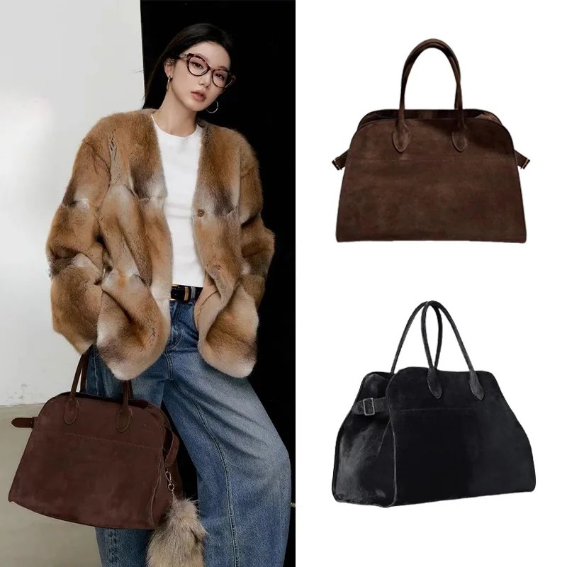 Vintage Women's Row Margaux15chamois Leather Handbag Large Capacity Tote Bag Polyester Lining Should