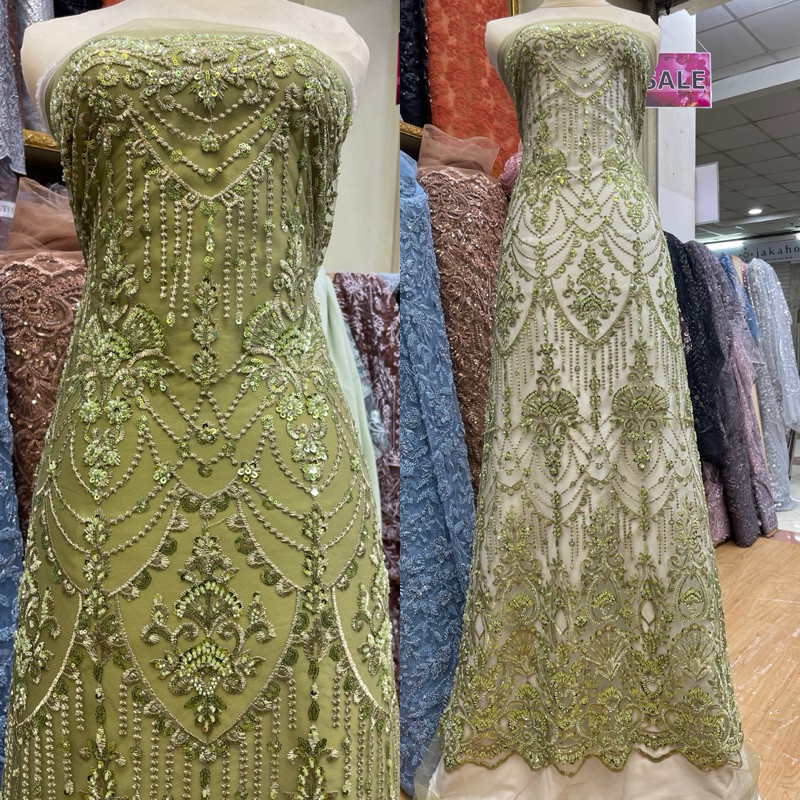 kain tille jasmine kualitas terbaik payet accesories premium/bahan brukat kebaya pesta/gaun