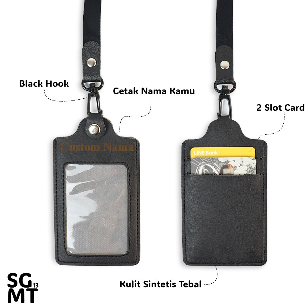 

ID Card Holder Kulit - Lanyard Custom Nama Kulit Series Batik Name Tag Holder Grafir Lanyard Kulit