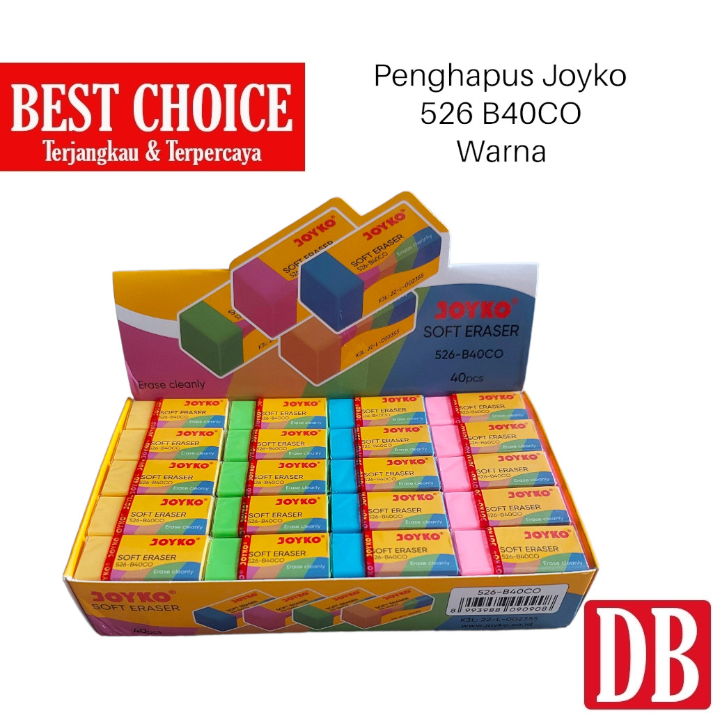 

(40pcs) Penghapus / Eraser Joyko Kecil 526 B40BL (Hitam) / B40P (Putih) / B40CO (Warna) 40pcs