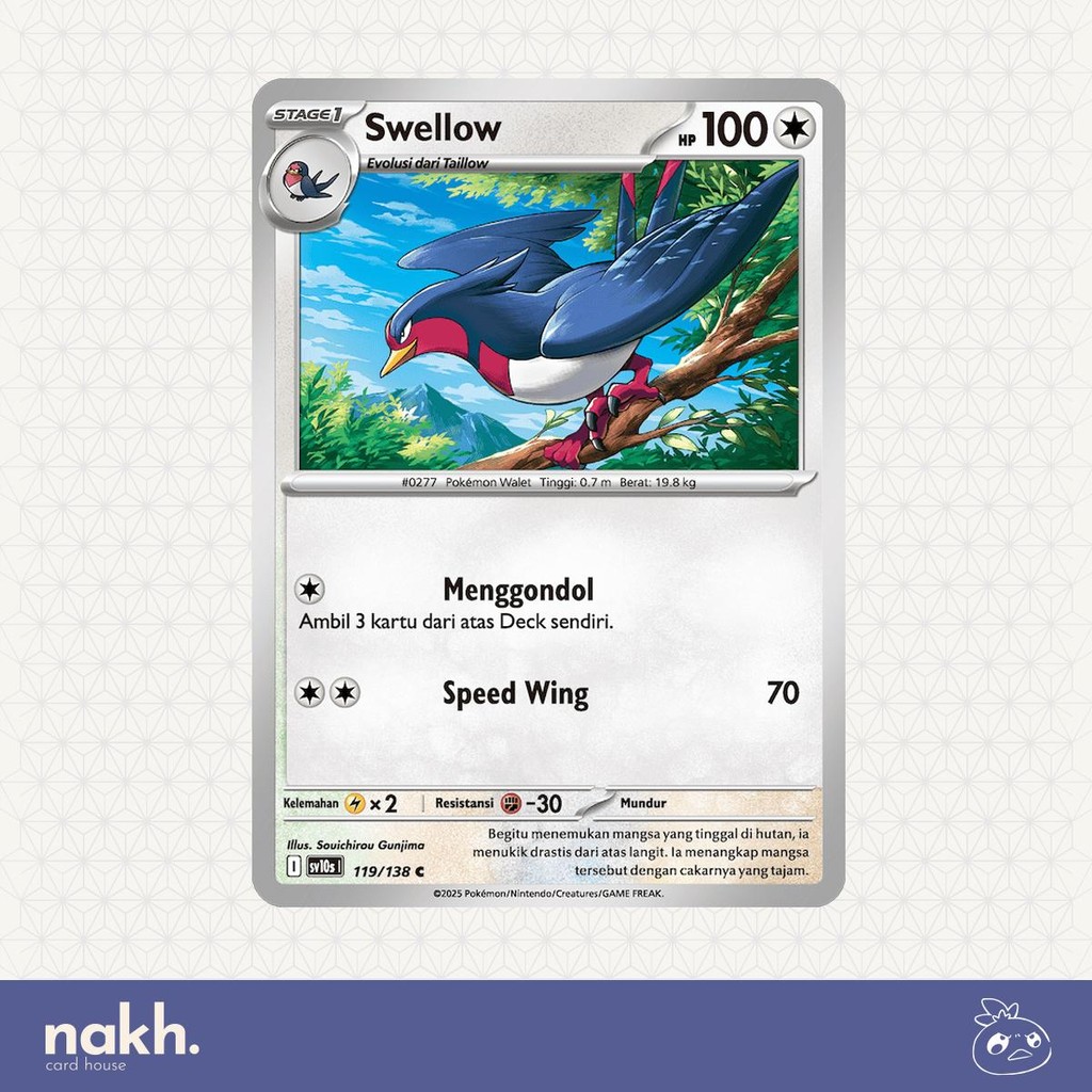 Kartu Pokemon TCG Indonesia Kehadiran Juara sv10s 119/138 Swellow