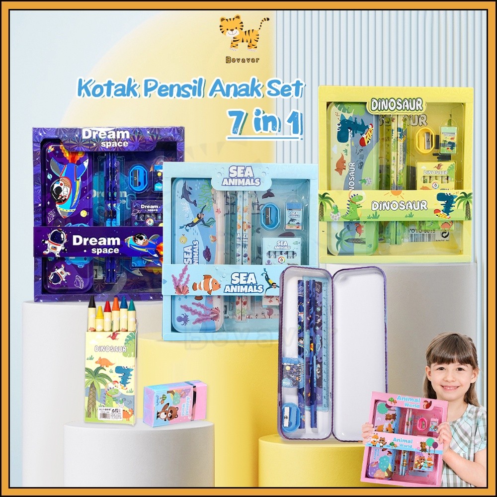 

ID Bevavar 6 In 1 Kotak pensil anak set Sekolah/Stationery Set Lengkap Alat Tulis Set Kotak Pensil