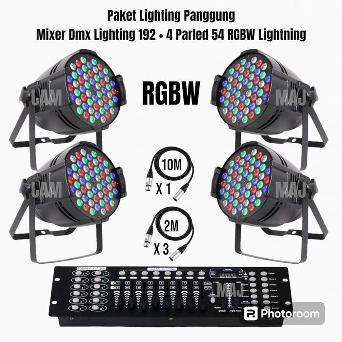 Paket Lighting Panggung Mixer Dmx 512/192 + 4 Parled 54 RGBW + XLR