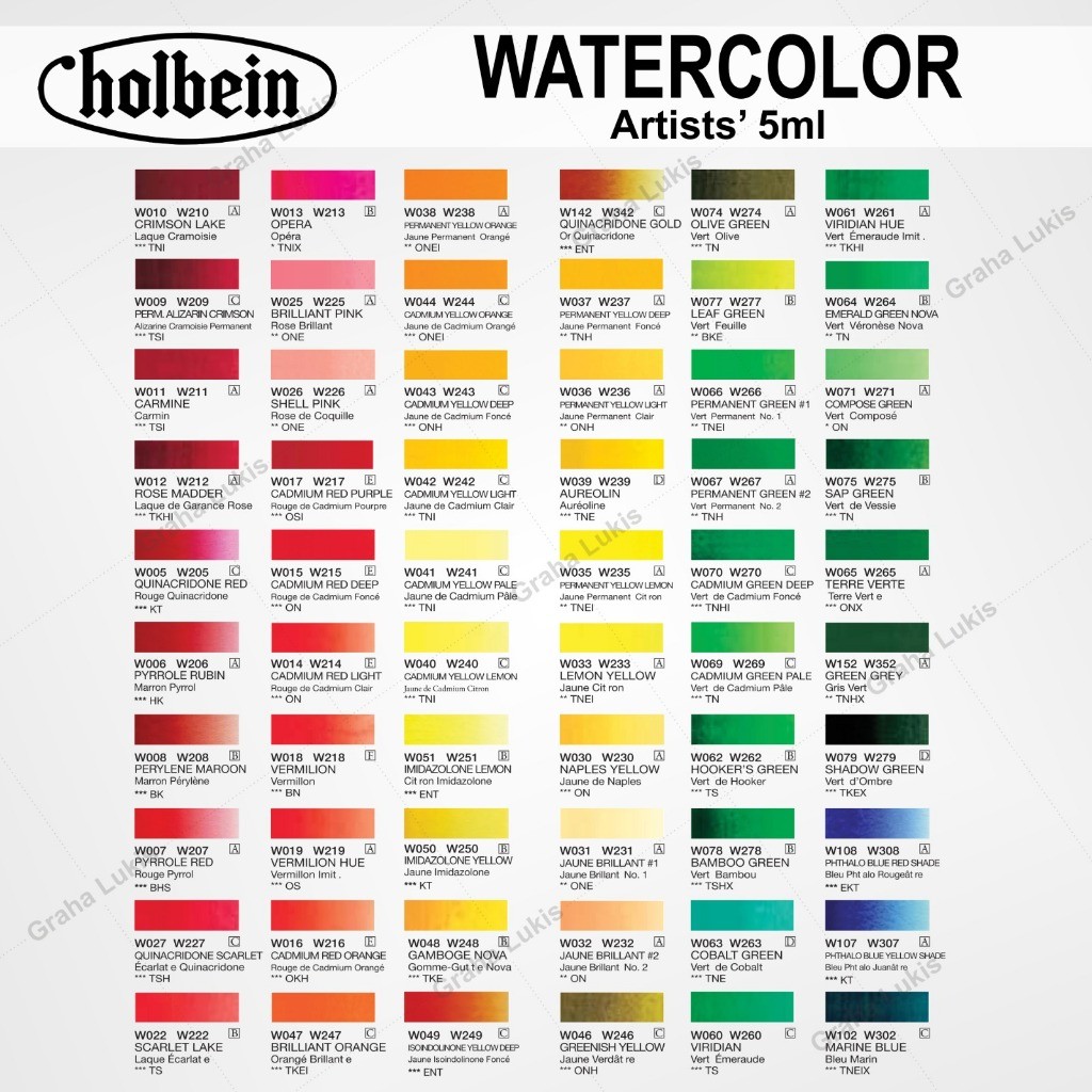 

Holbein Artists' Watercolour 5ml - Serie B, 20 Warna