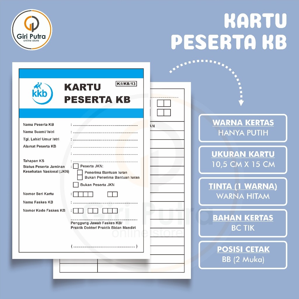 

Kartu Peserta KB / Kartu Keluarga Berencana /Kartu Isi 100 Lembar