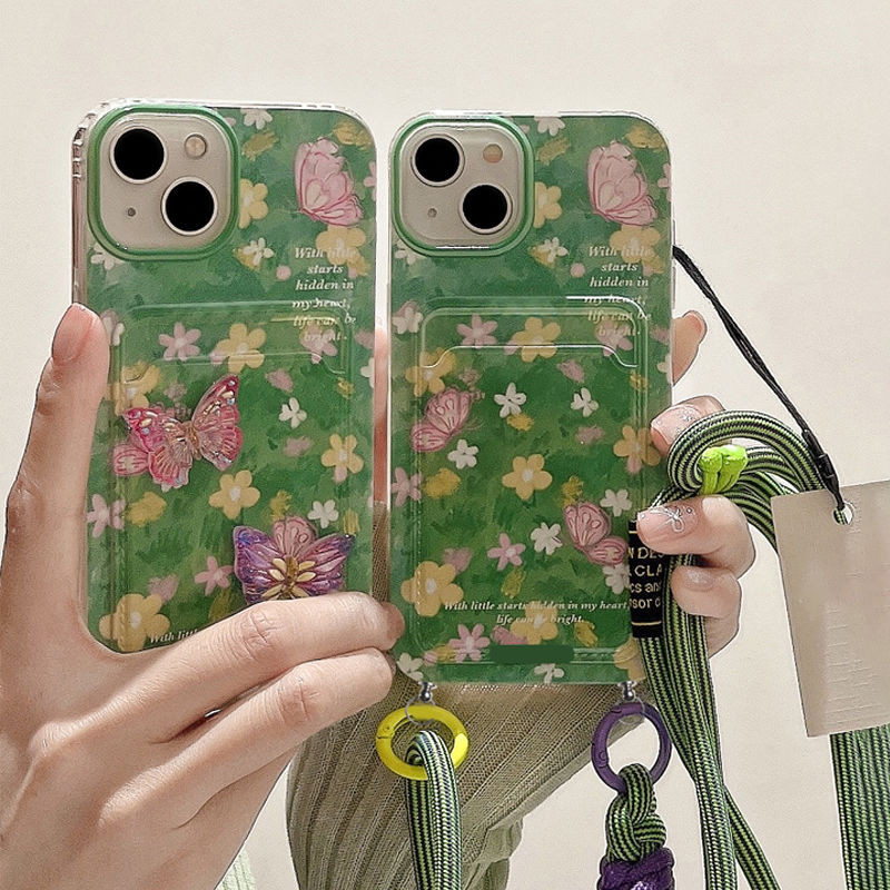 Bunga Kecil Segar Retro Gaya Lukisan Minyak Card Holder Case Samsung S26 Plus Ultra S25 S21 S23 S24 