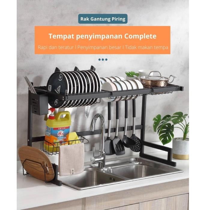 PREMIUM [ZEN] Rak Dapur Stainless Steel Hitam Rak Wastafel Rak Piring