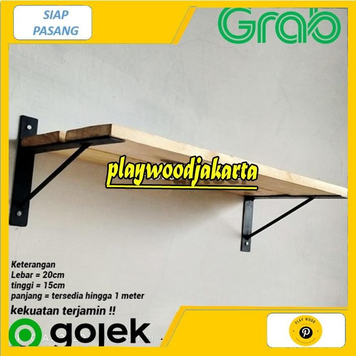 PREMIUM Rak Dinding Minimalis Vintage Ambalan Kayu / RAK AMBALAN BESI KAYU