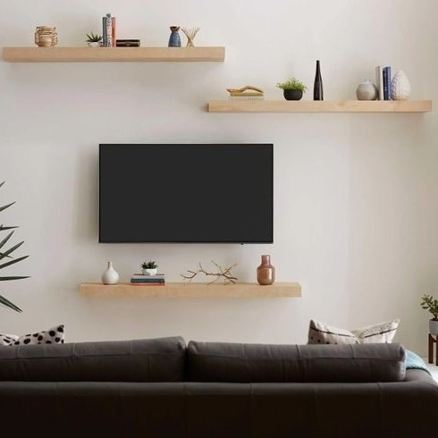 PREMIUM (40x20x2cm) Rak tv ambalan dinding gantung kayu minimalis - Putih