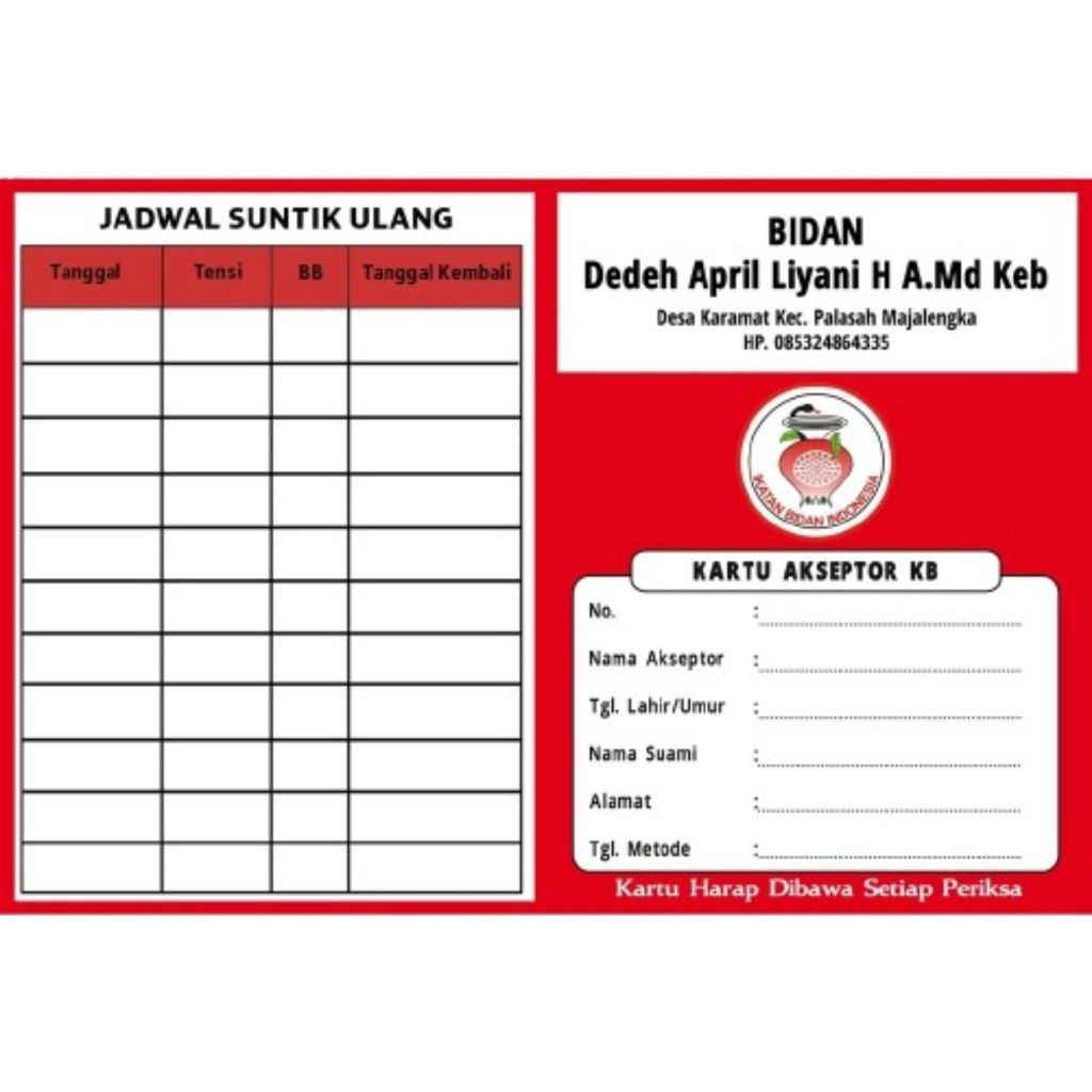 

KARTU AKSEPTOR KB BIDAN Custom Nama Dan Alamat Sesuai Keinginan