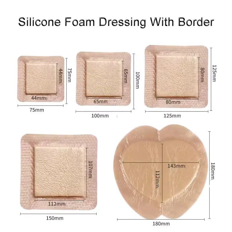 1Pcs Sterilized Waterproof Wound Dressing Plaster Silicone Foam Dressing With Border Adhesive