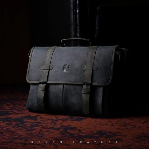 BRIEFCASE LEATHER PRIA POSTMAN BAG TAS LAPTOP KULIT ASLI HELSINKI BAG - BLACK DOFF